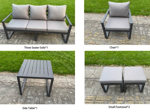 Fimous Aluminum Outdoor Dining Set Patio Dining Furniture Set Includes Adjustable Rising Lifting Dining Table Chairs with 2 Small Footstools