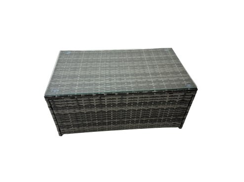 Fimous Outdoor Love Sofa 3 Seater Sofa Coffee Table Set Garden Rattan Furniture Set 7 Seater with 2 Side Tables 2 Big Stool Dark Grey