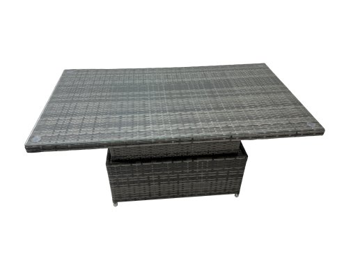 Fimous 9 Seater Rattan Height Adjustable Rising Lifting Table Corner Sofa Sets with 2 Chairs Big Stool Dark Grey Mixed