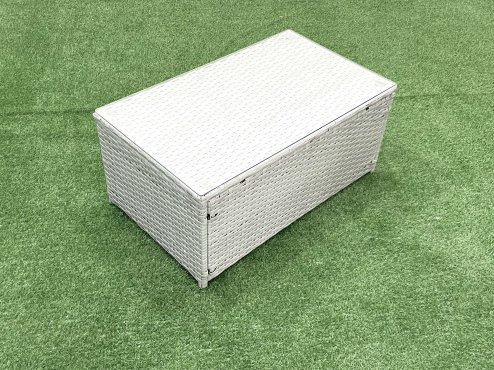 Fimous Rattan Garden Outdoor Furniture Sofa Set with Rectangular Coffee Table 2 Chairs 3 Footstools 2 Side Tables Light Grey Mixed