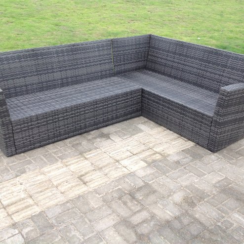 Fimous High Back Grey Mixed Rattan Corner Sofa Dining Set Table With Stools 8 Seater right corner