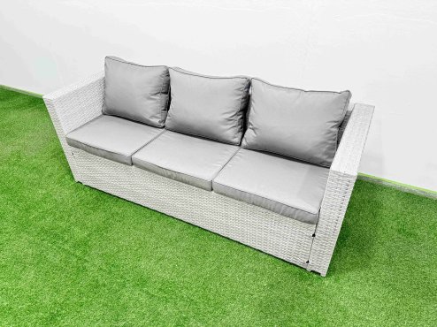 Fimous Outdoor Rattan Garden Furniture Dining Set 9-seater Patio Rectangular Table 3 Seater Sofa Armchair Set with 2 Big Stools