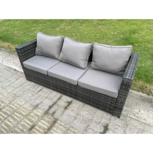 Fimous Wicker PE Garden Furniture Rattan Sofa Set Outdoor Adjustable Rising Lifting Dining Table Set with Armchair 7 Seater Dark Grey Mixed