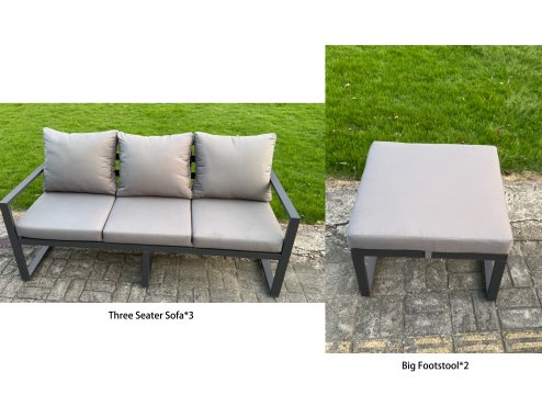 Fimous U-shaped Garden Furniture Set 11-Seater Aluminium Outdoor Dining Set with Adjustable Rising Lifting Dining Table 2 Side Tables 2 Small Footstools Dark Grey