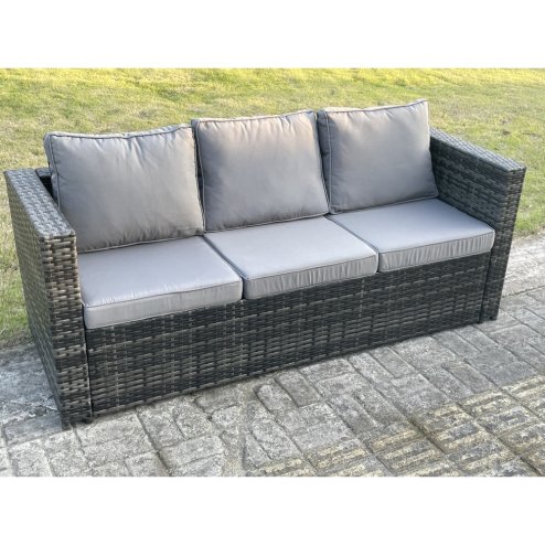 Fimous Wicker PE Rattan Sofa Set Outdoor Patio Garden Furniture with 2 Armchairs Oblong Coffee Table 2 Small Footstools Dark Grey Mixed