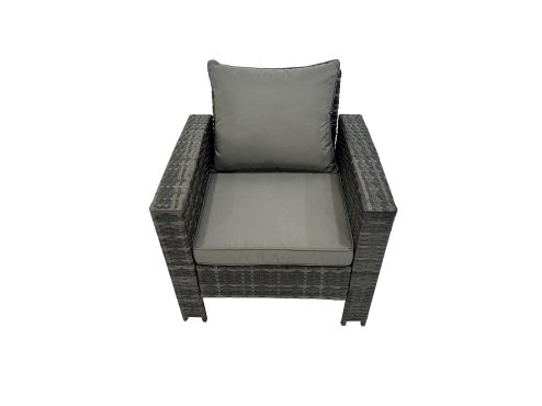 Fimous 8 Seater Wicker PE Rattan Furniture Outdoor Dining Table Double Seat Sofa Side Table 4 Stools Set Dark Grey Mixed
