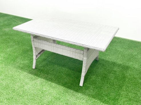 Fimous Garden Dining Set Outdoor Rattan Furniture Set with Sofa Dining Table 2 Chairs 3 Footstools Light Grey Mixed