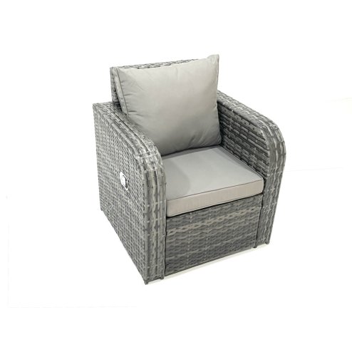 Fimous Outdoor Garden Furniture Set Rattan Sofa Dining Table Set with Reclining Chair Big Footstool Dark Grey Mixed