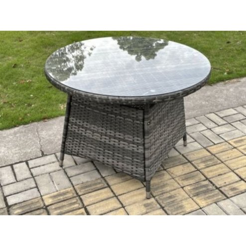 PE Wicker Dark Grey Rattan Garden Rectangular Table Patio Outdoor Garden Furniture With Clear Tempered Glass