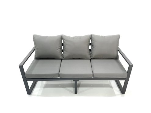 Fimous Outdoor Aluminium Garden Furniture Set with Adjustable Rising Lifting Dining Table 3 Seater Sofa 2 Chair 2 Small Footstools Side Table Dark Grey