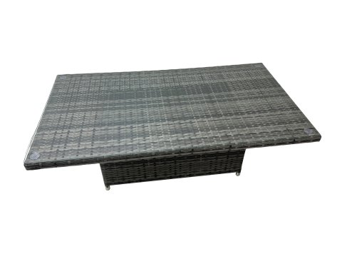 Fimous 9-seater Height Adjustable Rising Lifting Table Corner Sofa Set Rattan Garden Furniture Dining Set with Side Table 2 Big Stool Dark Grey Mixed