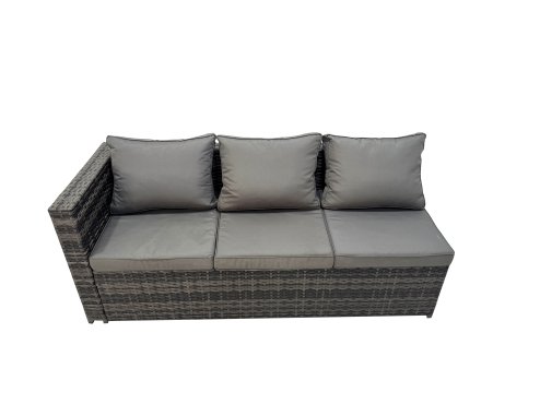 Fimous Outdoor Corner Sofa Dining Table Set Garden Rattan Furniture Set 8 Seater with Side Table 2 Big Stools Dark Grey