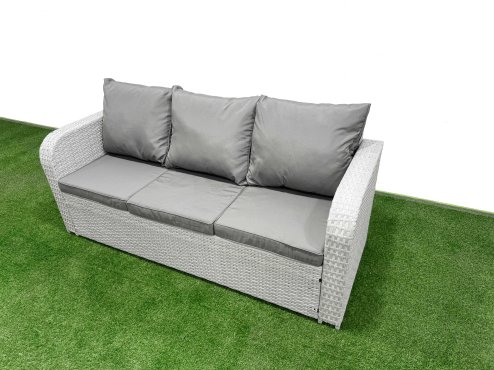 Fimous 9 Seater Poly Rattan Outdoor Garden Furniture Sofa Set Patio 3 Seater Sofa Reclining Chair 3 Seater Sofa 2 Big Footstools Light Grey