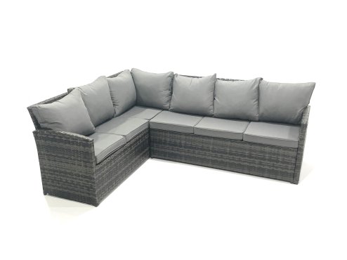 Fimous 11 Seat Rattan Garden Furniture Corner Sofa Set Outdoor Patio Sofa Chair Table Set with 2 Small Footstools Big Footstool Dark Grey Mixed