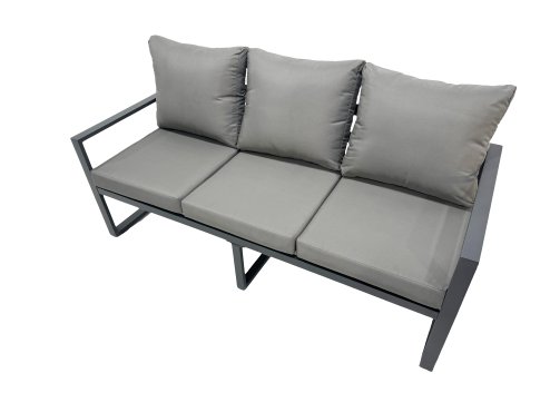 Fimous 9 Seat Outdoor Garden Furniture Set Aluminium Lounge 3 Seat Sofa Gas Fire Pit Table Sets with Chair 4 Stools 2 Side Tables Dark Grey