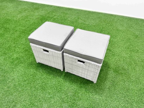 Fimous 9 Seater Outdoor Reclining Chair Love Sofa Set Rattan Garden Furniture Set with Square Coffee Table 3 Stools Light Grey