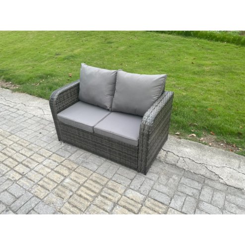 Fimous 8 Piece Rattan Garden Furniture Set with Patio Sofa Rectangular Dining Table 2 Side Tables 2 Big Footstool Indoor Conservatory Patio Set