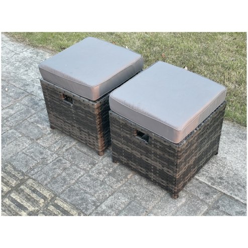 Fimous Dark Grey PE Wicker Rattan Garden Furniture Set Love Sofa 2 Seater Sofa Set Outdoor Rectangular Coffee Table 6 Seater