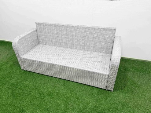 Fimous PE Rattan Lounge Sofa Set 10 Seater Outdoor Garden Furniture Set with Oblong Coffee Table 3 Seater Sofa Big Footstool Light Grey