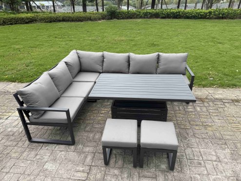 Fimous 5 Piece Garden Furniture Set 6 Seater Aluminium Outdoor Dining Set Dining Table & Cushions, Grey