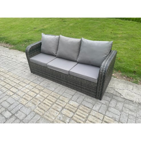 Fimous Rattan Garden Furniture 6 Piece Patio Set With Table Sofa Square Coffee Table Reclining Chair Love seat sofa 2 Small Footstools