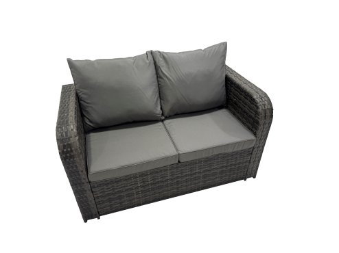 Fimous Rattan Garden Furniture Dining Set 11-seater Patio Height Adjustable Rising Lifting Table Sofa Set with 2 Big Footstools Dark Grey Mixed