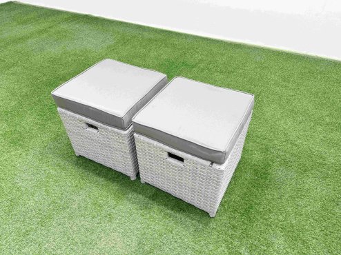 Fimous 10 Seater Poly Rattan Outdoor Garden Furniture Oblong Coffee Table Sofa Set Patio 3 Seater Sofa Reclining Chair 3 Seater Sofa 3 Stools Light Grey