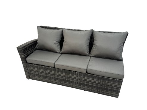 Fimous Rattan Garden Furniture Set 7 Pieces Outdoor Garden Sofa Oblong Coffee Table Set with Chair 3 Footstools Dark Grey Mixed