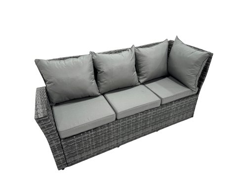 Fimous 9 Seat Poly Rattan Outdoor Patio Coffee Table Corner Sofa Set with 2 Big Stool Chair for Garden Backyard Dark Grey Mixed