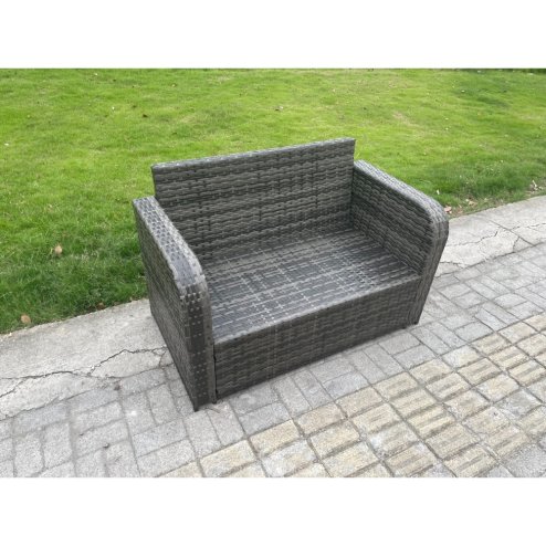 Fimous 7 Seater Garden Furniture Set Rattan Outdoor Lounge Sofa Chair With Tempered Glass Table 3 Footstools Dark Grey Mixed