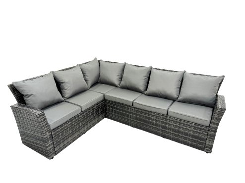 Fimous Poly Rattan Outdoor Patio Height Adjustable Rising Lifting Table Corner Sofa Set with 2 Big Stool,2 Chairs for Garden Backyard Dark Grey Mixed
