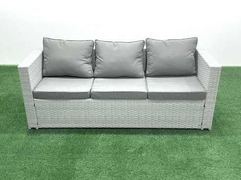Fimous Rattan Garden Furniture Dining Set 6 Seater Lounge Sofa Chair Dining Table Set with 2 Small Footstools 2 Side Tables Light Grey Mixed