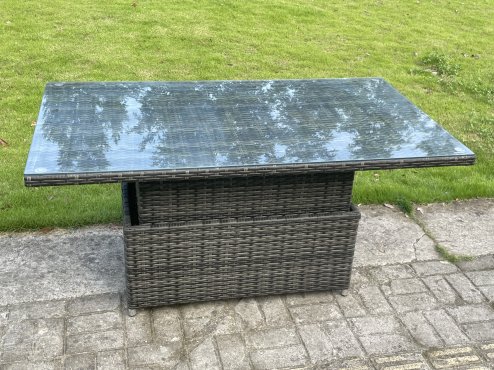 Fimous High Back Rattan Garden Furniture Sofa Sets with Height Adjustable Rising Lifting Table 2 Side Tables 2 Big Footstool Dark Grey Mixed
