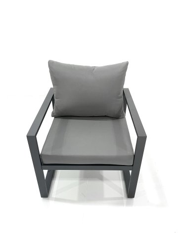 Fimous Outdoor Aluminium Garden Furniture Set with Adjustable Rising Lifting Dining Table 3 Seater Sofa 2 Chair Dark Grey