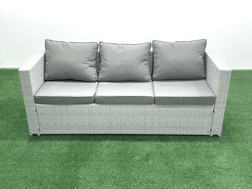 Fimous Outdoor Rattan Sofa Garden Furniture Set with 2 Armchairs Square Coffee Table Side Table Light Grey Mixed