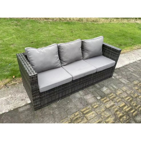Fimous Rattan Garden Furniture Sofa Set Outdoor Patio Gas Fire Pit Dining Table Gas Heater Burner With Side Table Armchair Big Footstool 8 Seater Dark Grey Mixed