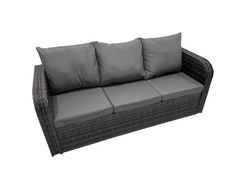 Fimous Rattan Garden Outdoor Furniture Set 3 Seater Sofa Coffee Table with 3 Footstools Dark Grey Mixed
