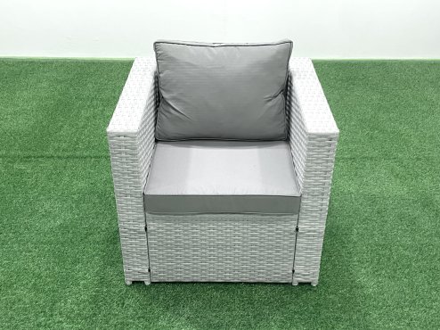 Fimous Rattan Garden Outdoor Furniture Sofa Set with Square Coffee Table 2 Chairs 3 Footstools 2 Side Tables Light Grey Mixed