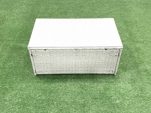 Fimous Outdoor Rattan Sofa Garden Furniture Set with 2 Armchairs Oblong Coffee Table 2 Small Footstools Light Grey Mixed
