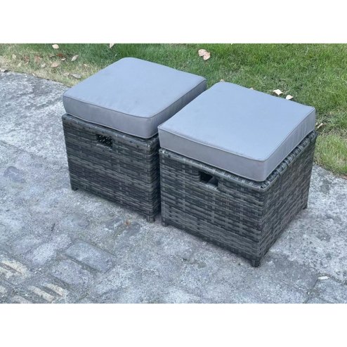 Fimous 11 Seater Outdoor Wicker Garden Furniture Rattan Lounge Sofa Set Patio Rectangular Dining Table with 2 Small Footstool Dark Grey Mixed