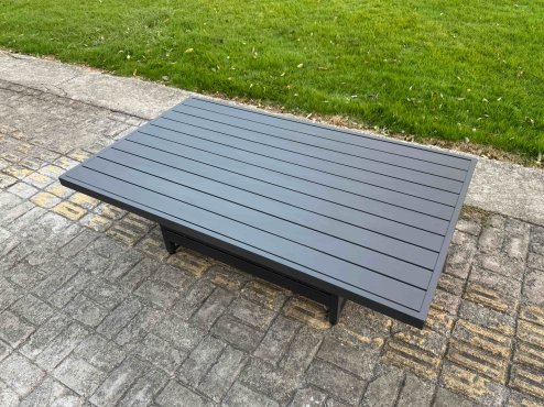 Fimous Aluminium Garden Furniture Set 3 Piece Aluminium Lounge Seating Adjustable Rising Lifting Dining Table Set with Cushions Dark Grey