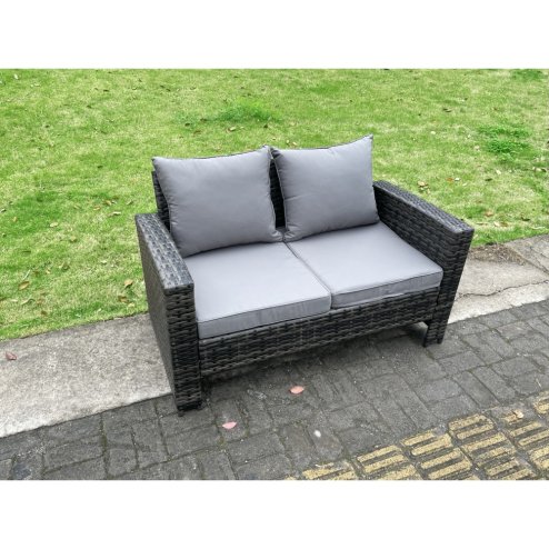Fimous 7 Seater High Back Dark Grey Mixed Rattan Sofa Dining Table Set Garden Furniture Love Sofa Arm Chair