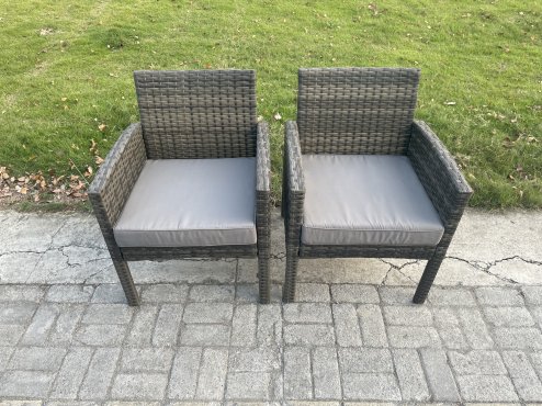 Fimous Wicker PE Outdoor Rattan Garden Furniture Arm Chair And Table Dining Sets 6 Seater Rectangular Table Dark Grey Mixed