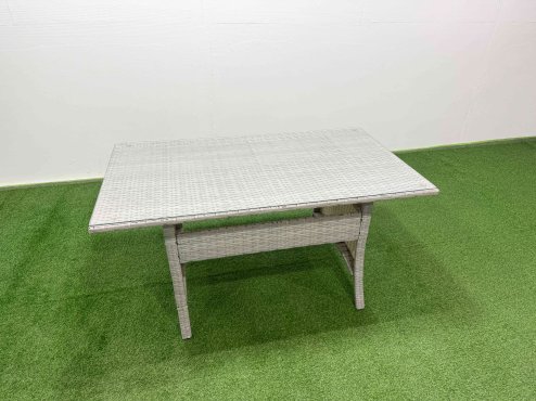 Fimous Rattan Garden Furniture Set Outdoor 7 Seater Patio Dining Corner Sofa Sets with Dining Table Big Footstool Light Grey Mixed