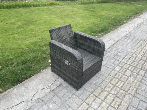 Fimous Outdoor Lounge Sofa Set Wicker PE Rattan Garden Furniture Set with Rectangular Dining Table Reclining Chair Dark Grey Mixed