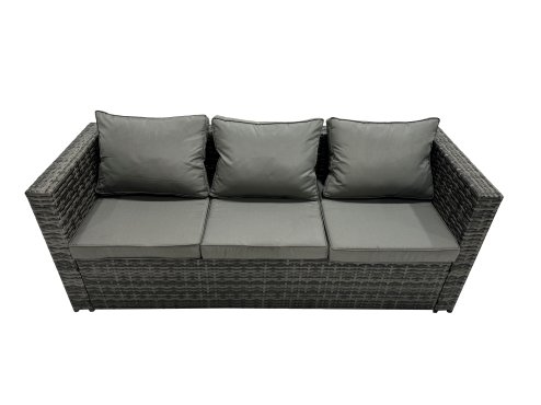 Fimous Rattan Garden Furniture Dining Set 8-seater Gas Firepit Dining Table Corner Sofa Set with Big Stool Dark Grey Mixed