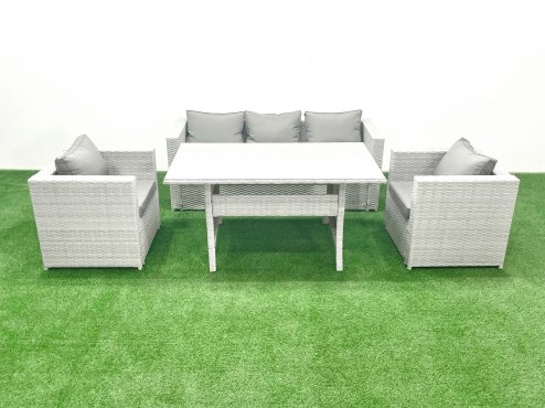 Fimous Garden Dining Set Outdoor Rattan Furniture Set with Sofa Dining Table 2 Chairs Light Grey Mixed