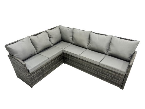 Fimous 12 Seat Poly Rattan Outdoor Patio Gas Firpit Dining Table Corner Sofa Set with 4 Stool 2 Chairs for Garden Backyard Dark Grey Mixed