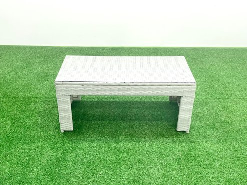 Fimous Rattan Garden Furniture Set Outdoor Lounger Sofa with Coffee Table 3 Footstools Side Table Light Grey Mixed