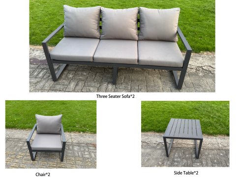 Fimous Garden Aluminium Furniture Set Dark Grey 8 Seater Outdoor Patio Adjustable Rising Lifting Dining Table with 2 Chairs Side Table Dark Grey